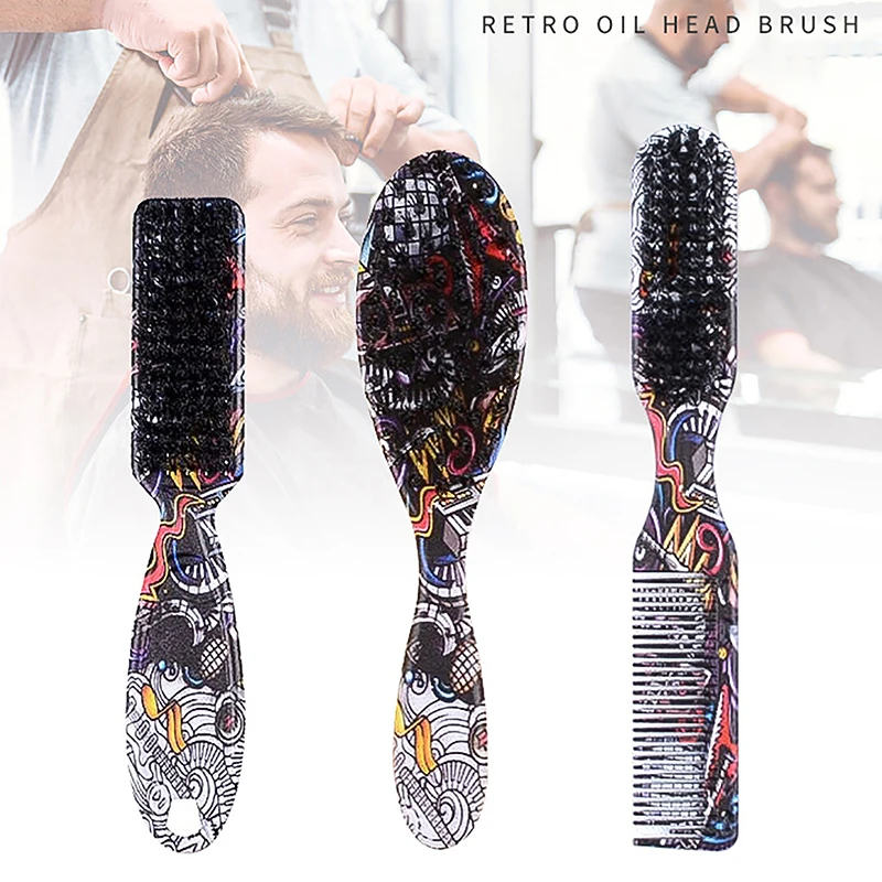 

Double-Sided Comb Brush Graffiti Small Beard Styling Brush Professional Shave Beard Brush Barber Vintage Carving Cleaning Brush