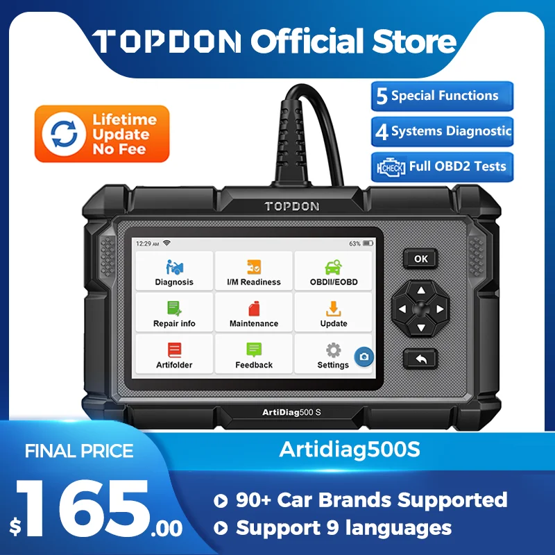 auto battery charger Topdon Car Scanner Diagnostic Tool OBD2 DIY Code All Systems ABS Airbag DPF Oil Reset Automotive Diagnoses Tool ArtiDiag500S Cylinder Stethoscope