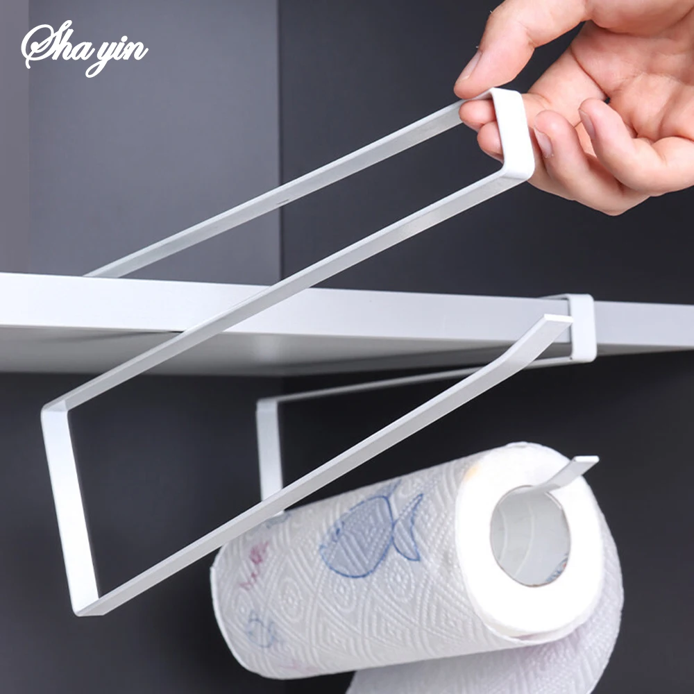 Special Kitchen Paper Towel Hanging Rack Cabinet Without Drilling Towel Hook Ironware Storage Shelf For Napkins 1PC