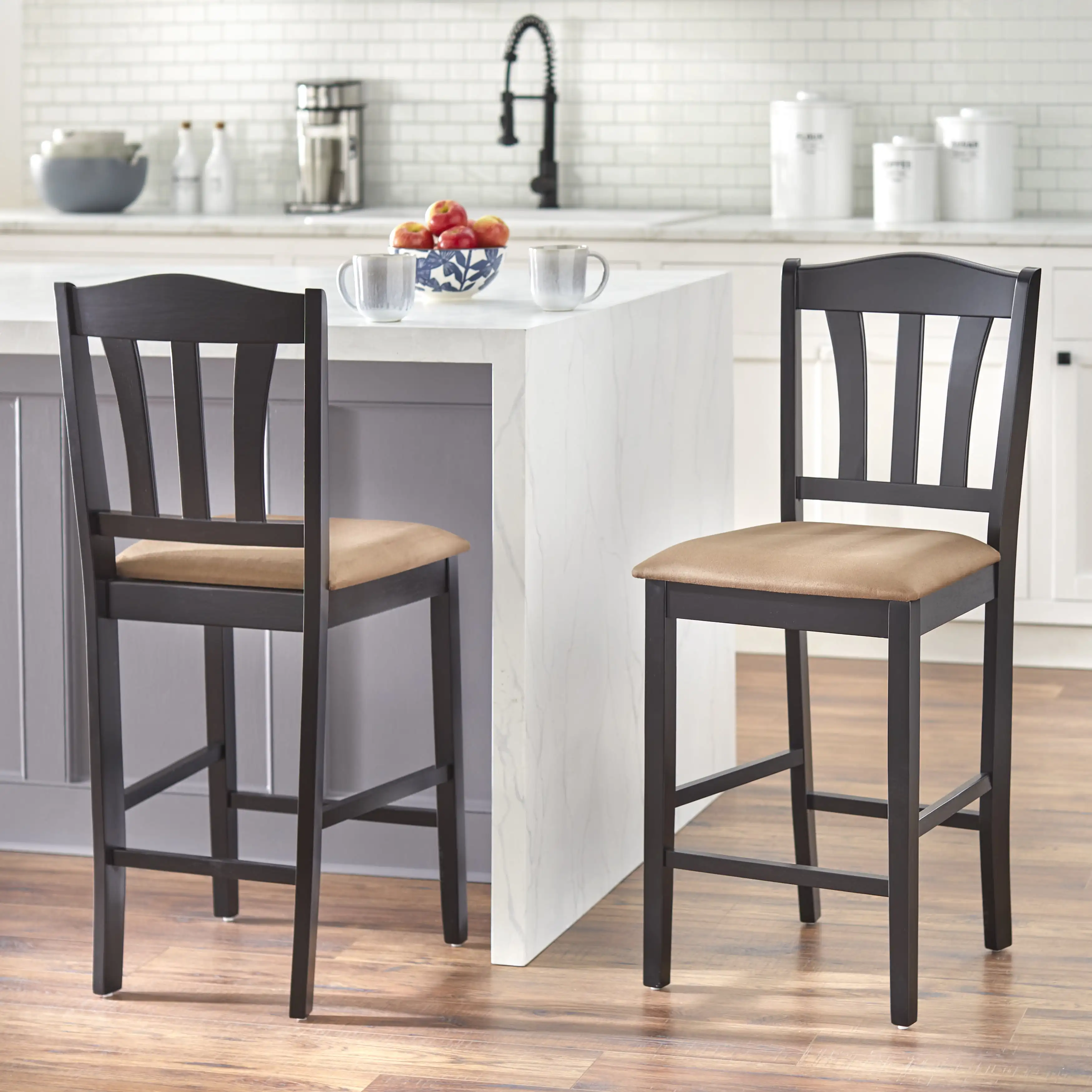 

24" Counter Height Stools Set of 2 Upholstered Bar Chairs w/ Back