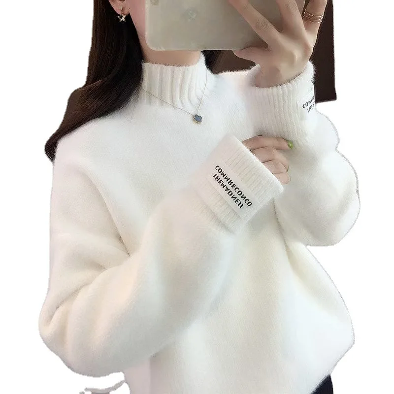 pink sweater 2022 Long Sleeve Women Turtleneck Sweater Autumn Winter Cashmere Thick Warm Oversized Sweater Knitted Jumper Top Pull Femme ladies sweater Sweaters