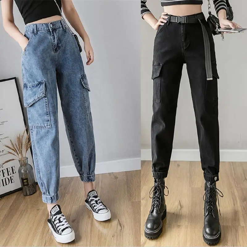 Women's Jeans Safari Style Pants Retro High Waist Oversized Harajuku Yk2 Denim Ankle Length Pants Casual Ladies Loose Jeans