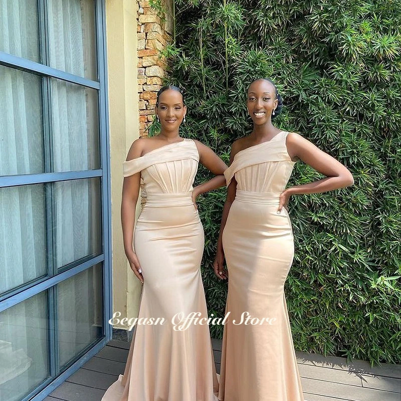 Champagne Mermaid Bridesmaid Dresses One Shoulder Crepe Exposed Boning Maid of Honor Dress Wedding Party Gowns Customized bridesmaid dresses