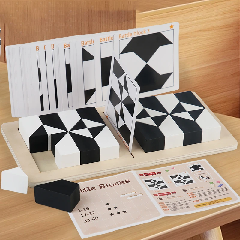 

Wooden White And Black Jigsaw Puzzle Tangram Toy Kids Early Education Sorting Battle Games Toys Children Gift Brain Teaser Game