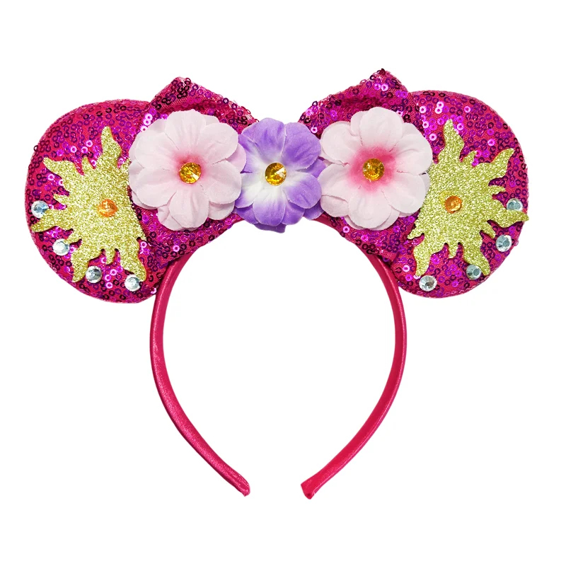Mickey Mouse Ears Headband Cartoon Sequins 5" Bow Headwear Girls Children Festival Party DIY Hair Accessories