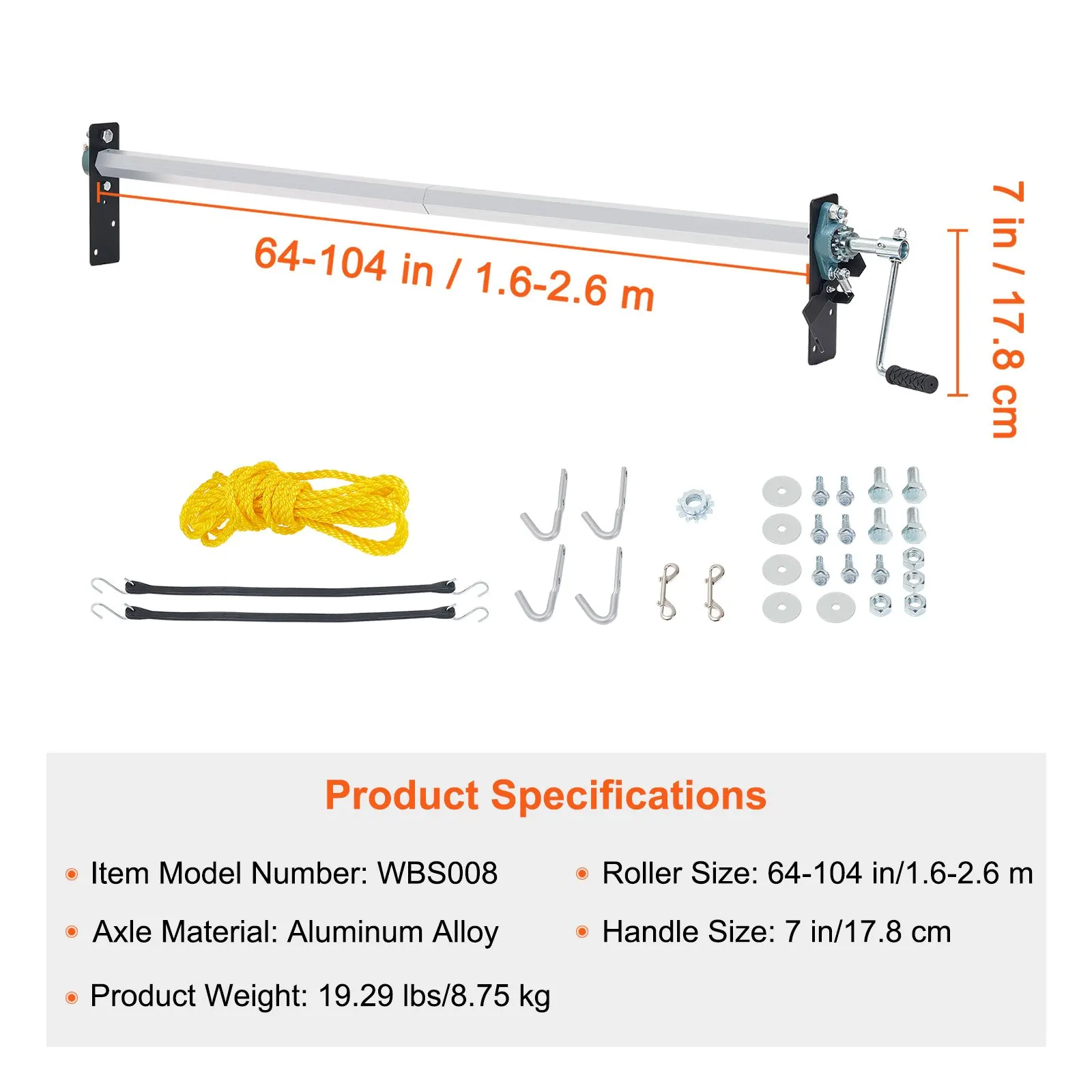 VEVOR Hand Crank Tarp Roller Kit 64" to 104" Wide Manual Cab Level Roller with Handlefor Dump Trucks Trash Haulers (No Tarp)