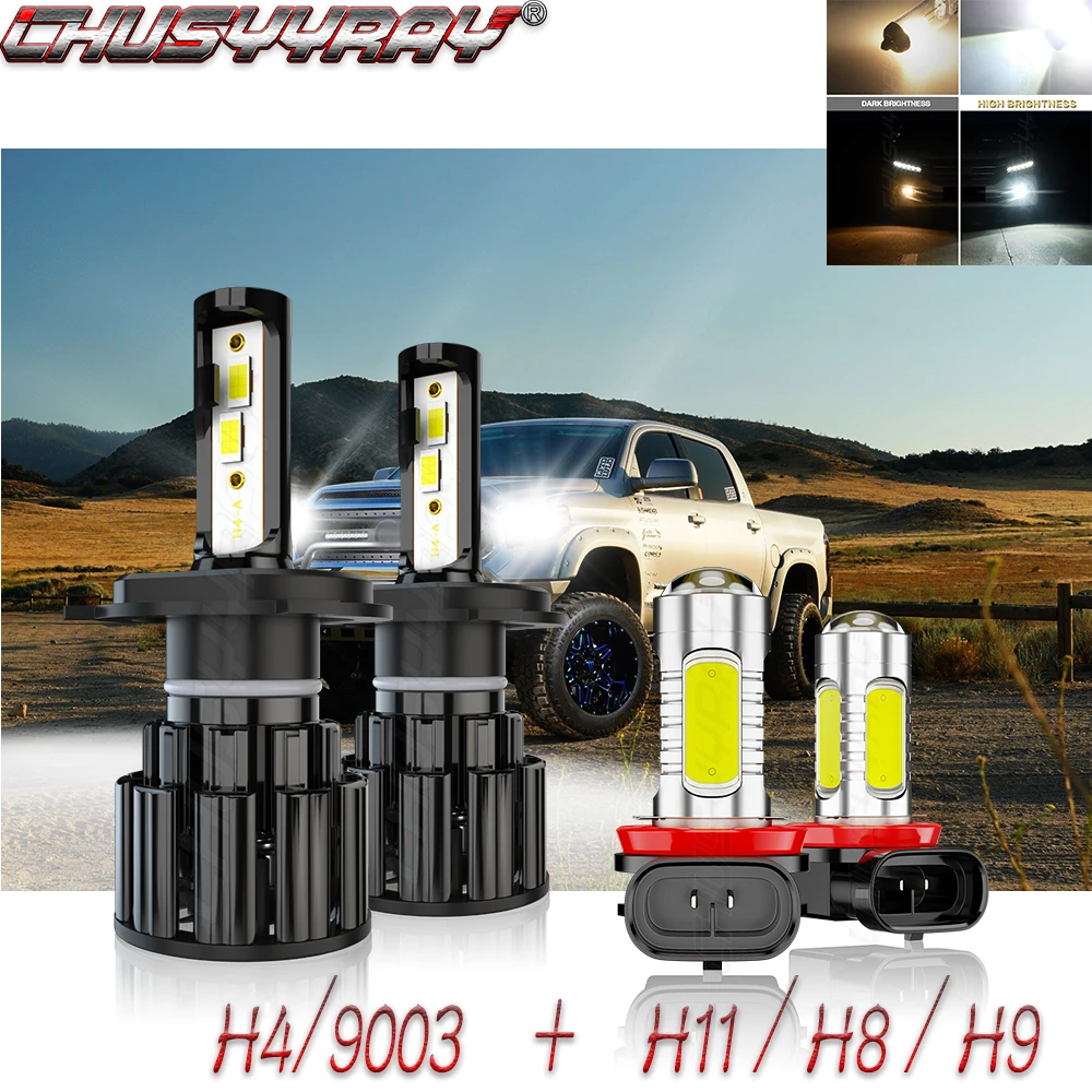 

CHUSYYRAY H4/9003 H11/H8/H9 LED Headlight Fog Light 4x Bulbs Combo Kit Compatible For Toyota Tundra 2014-2019 Car accsesories