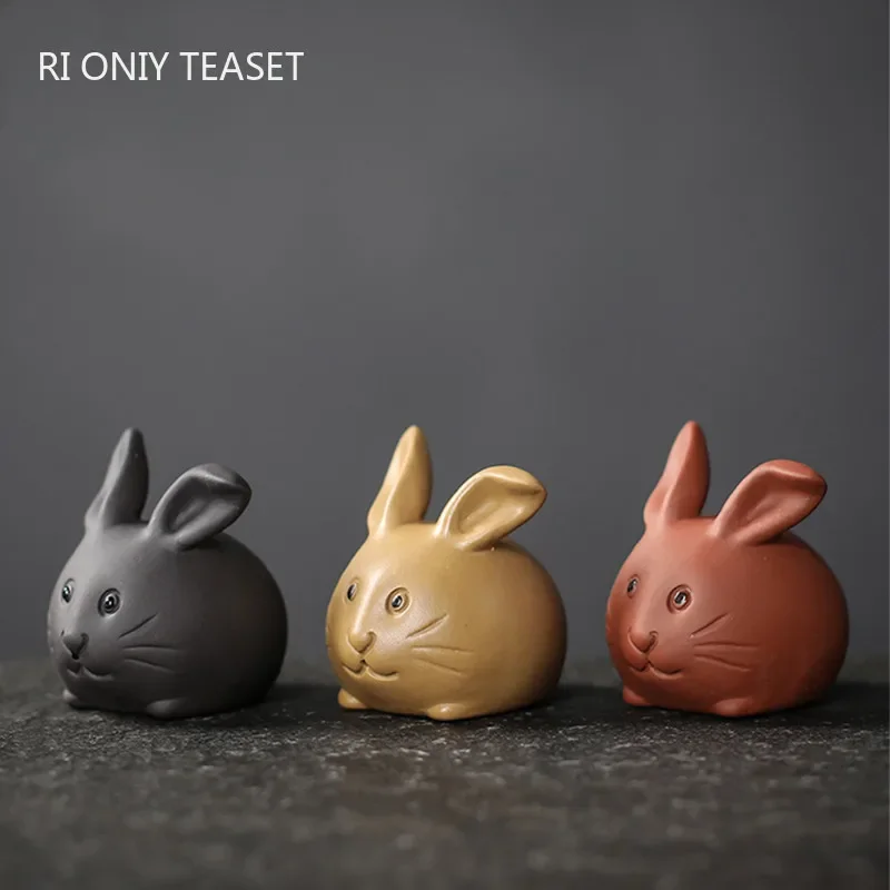Tea pet ornaments creative purple clay fingertip rabbit statue handmade sculpture home tea set decoration