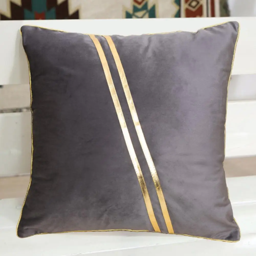 

Dustproof Pillowcase Breathable Golden Striped Square Pillowcases Chic Decorative Covers for Room Sofa Housewarming Gift