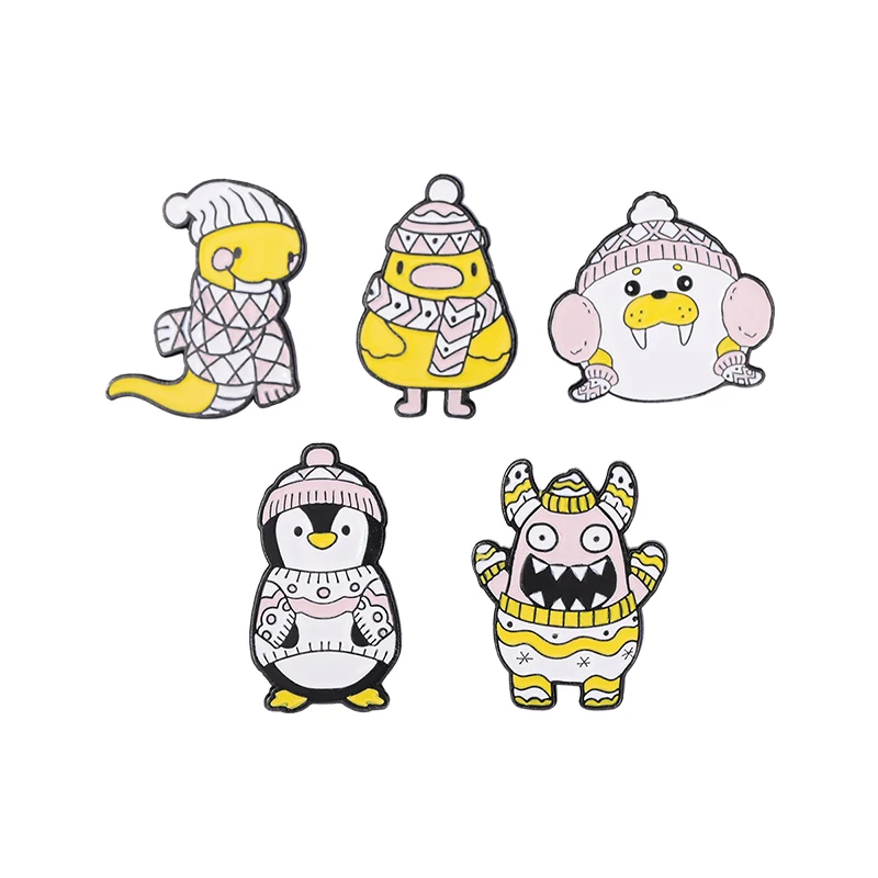 Animali Dei Cartoni Animati Spille Smaltate Cappotto Caldo Invernale Serpente Pollo Anatra Pinguino Leoni Marini Sigilli Spille Divertenti Accessori P