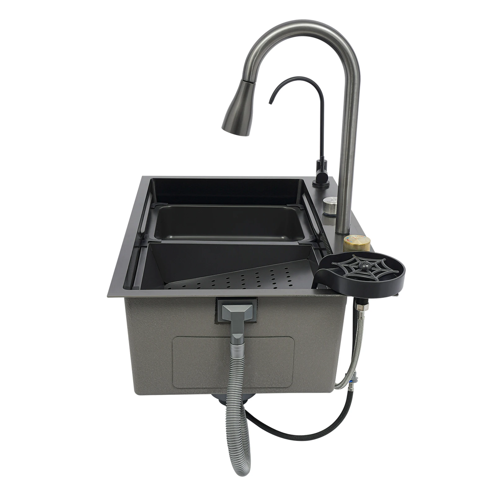 Edelstahl-Spüle, Küchenspüle mit ausziehbarem Wasserhahn, Haushaltsspüle-Set für Waschküche, Bars, Garagen und Hotels, 68 x 45 x 21 cm – Detail 8