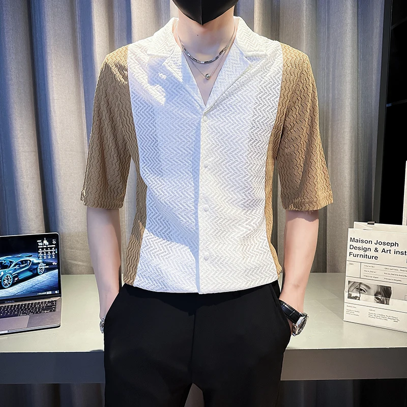 

Рубашки с контрастными строчками, Мужская Летняя женская рубашка с полурукавами, индивидуальный мужской деловой рубашка с воротником