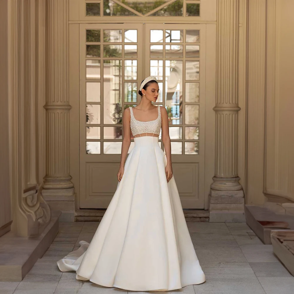 

Женское платье на бретельках-спагетти, плиссированное Свадебное Платье трапециевидного силуэта, свадебное платье для дворника