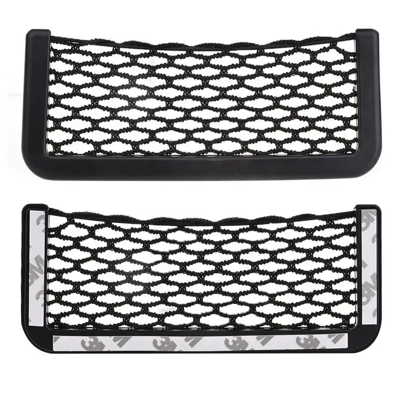 

Car Net Pocket Mesh Storage Bag Auto Paste Phone Holder Elastic Flexible Nets Universal String Organizer Car Interior Accessory