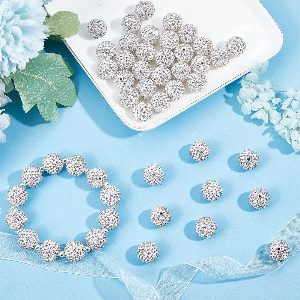 50pcs White Rhinestone Beads Polymer Crystal Spacer Bead For DIY Necklace Bracelet Jewelry Making Accessories Supplies Wholesale