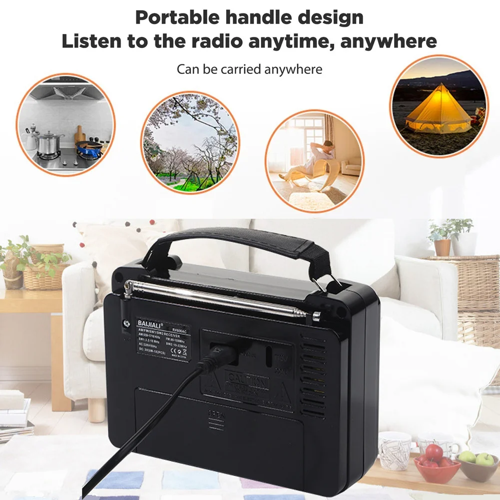 레트로 AM FM SW 휴대용 라디오, 배터리 작동 빈티지 다기능 라디오, 내장 스피커 및 손전등 포함, 606AC 