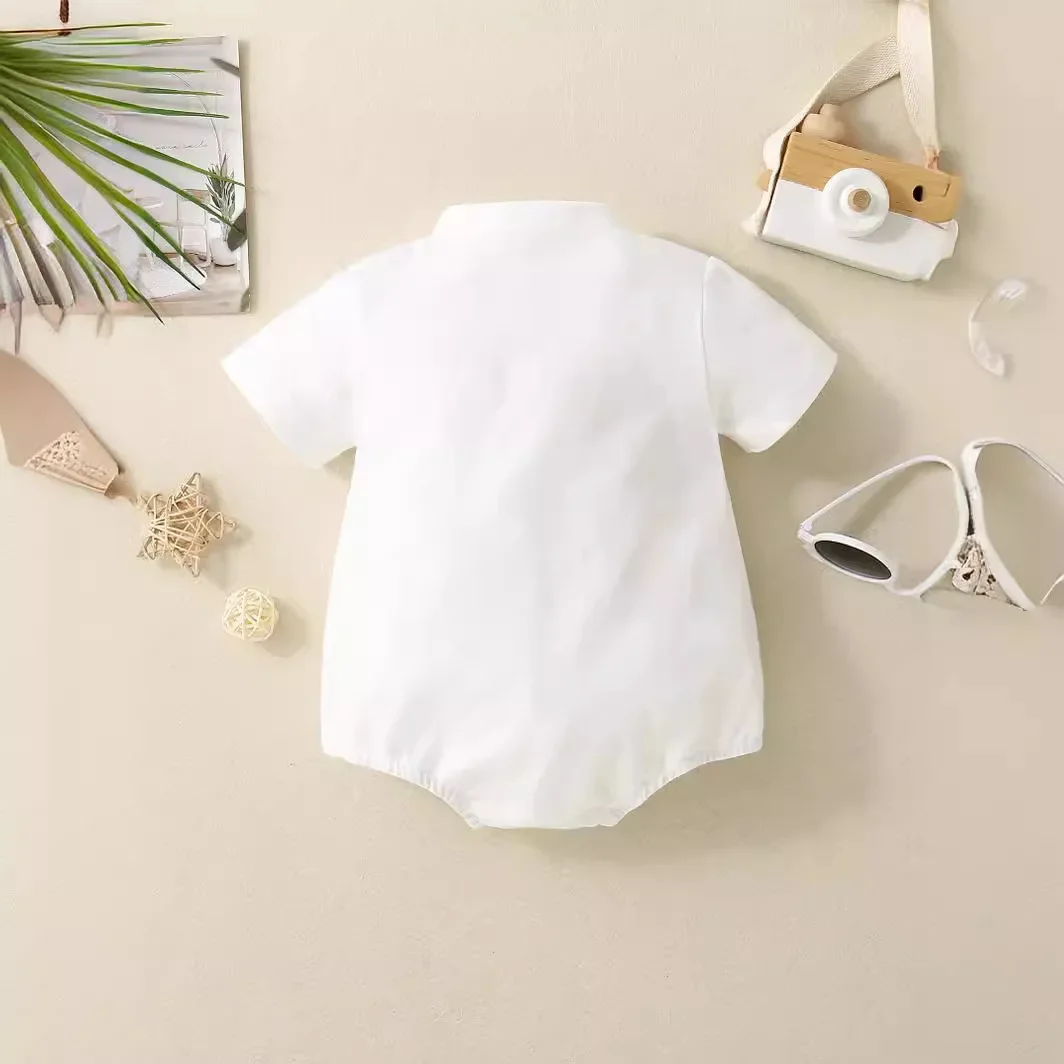 New Cotton Stretch Independence Day American Dude Printed Short Sleeve Baby Boy Romper Footed Crawling Suit for Infants And Todd