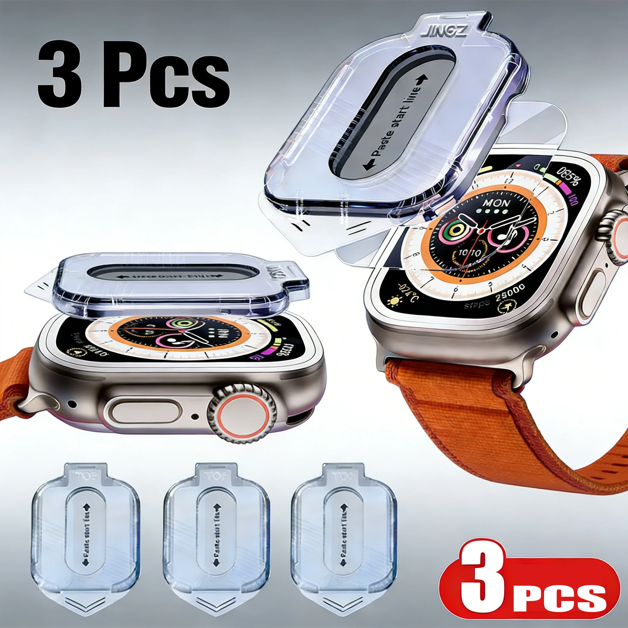 3PCS 간편한 설치 강화 유리 Apple Watch Ultra 2/3 49mm용 iWatch Ultra 3 보호 필름용 긁힘 방지 화면 보호기