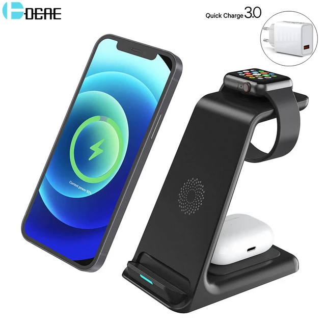 Cargador Inalámbrico 3 En 1 Para Iphone 11/12 Pro Max, Cargador De  Inducción De Carga Rápida Qi De 15w Para Apple Watch 6 5 4 Airpods Pro -  Cargadores De Móvil - AliExpress