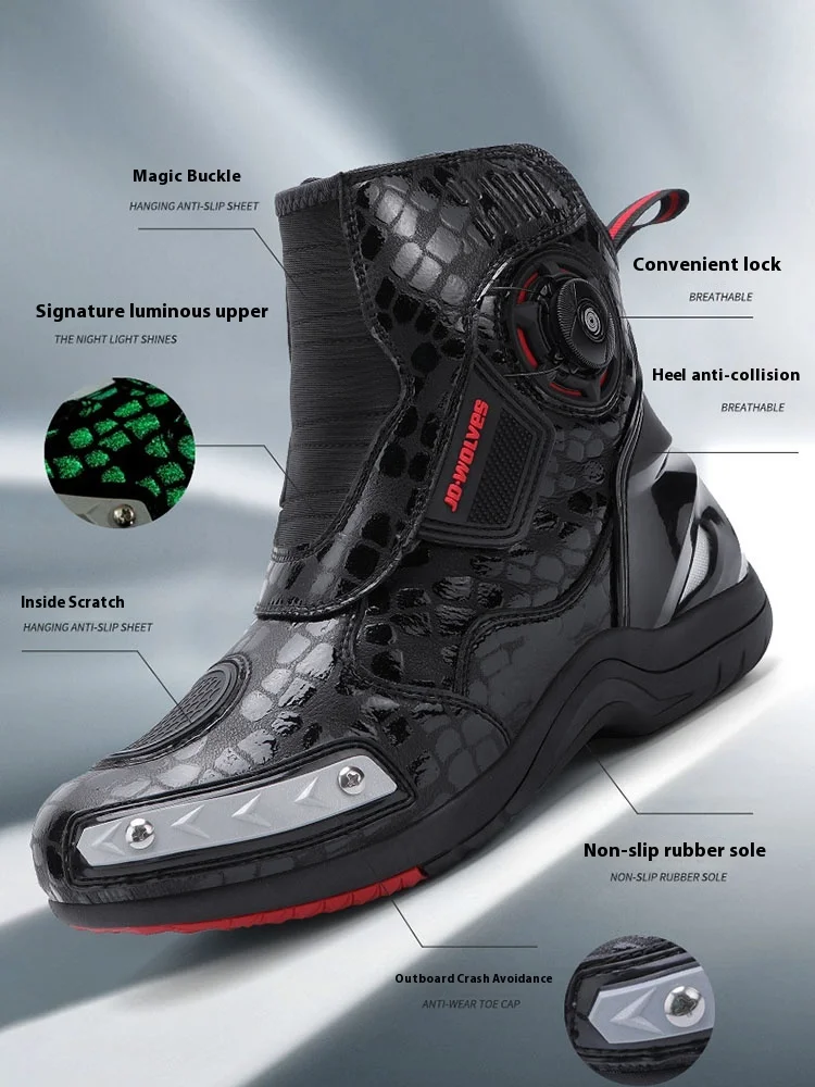 Motorcycle Shoes Motorcycle Boots New Motorcycle Boots Man Waterproof Studded Boots Hook And Loop Fasteners Wear-Resistant Anti-Slip Anti-Fall