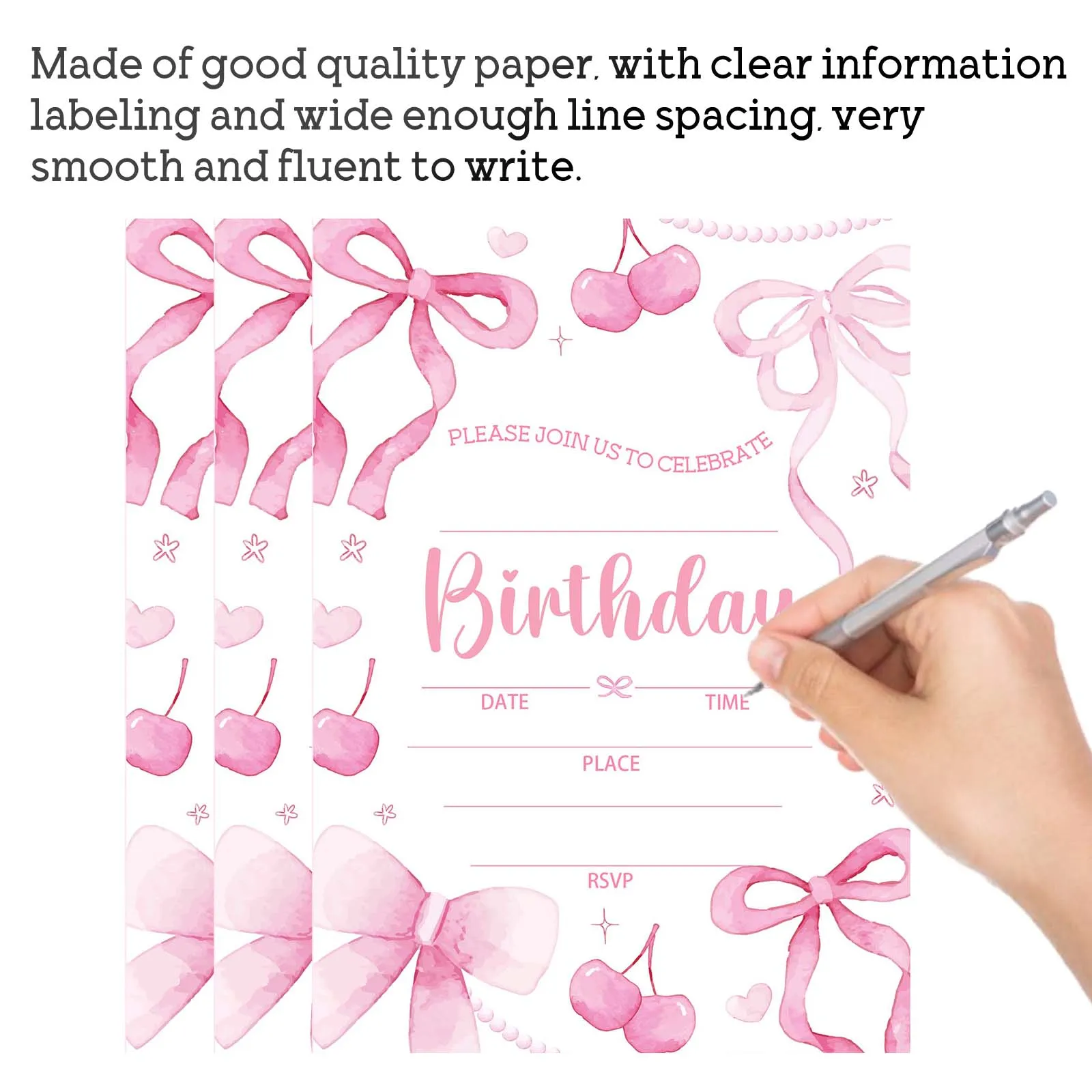 Invito Di Compleanno Con Fiocco Rosa: Tema Festa Femminile