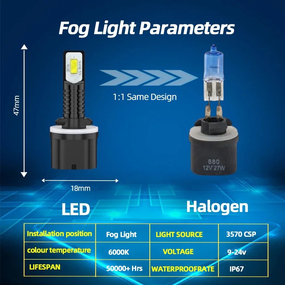 2개 LED 안개등 전구 25000LM 자동차 안개등 880 플러그 앤 플레이 6000K 화이트 현대 I30 FD 2007 2008 2009 2010 2011용