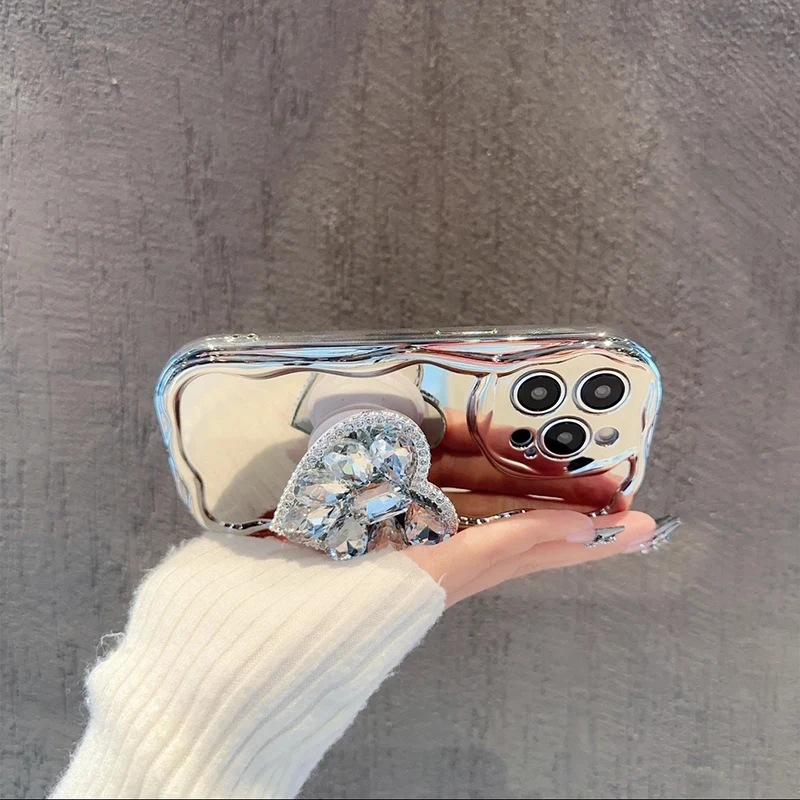 Custodia con bracciale di perline in argento placcato di lusso per Samsung S24 S23 Ultra S22 S21 Plus S20 FE A54 A55 A34 A14 A15 Custodia con supporto a cuore_voghion.com