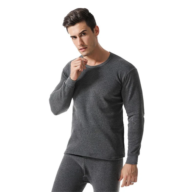 Winter Men Thermal Underwear Set Soft Cotton Fleece-lined Warm