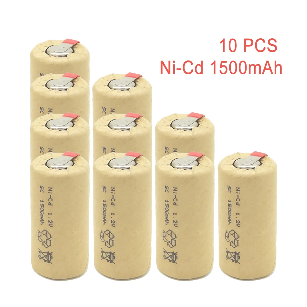 10pcs 1 2v sc 1500mah rechargeable battery sub c ni cd cell with