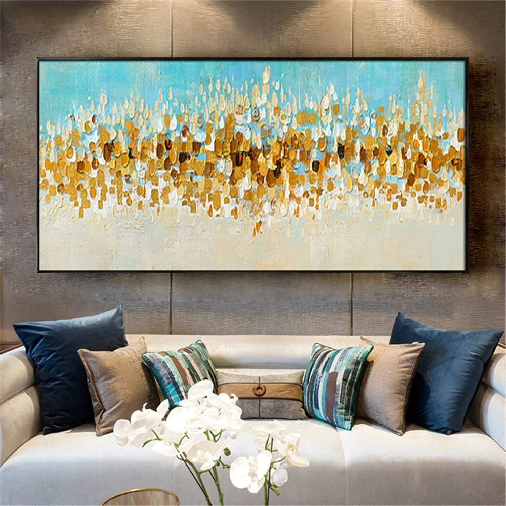 

Modern Abstract Golden Foil Wall Art Pictures For Home Handmade Oil Paintings On Canvas Poster Decor Living Room Mural Artwork