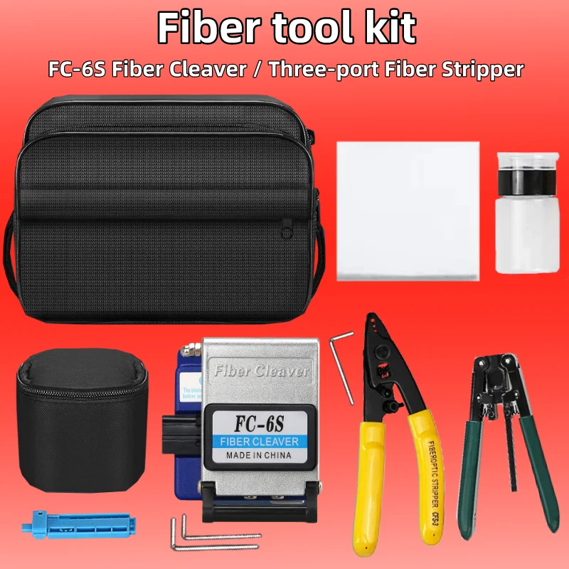 

FTTH Fiber Optic Tool Kit With FC-6S Fiber Cleaver Optical Fiber Leather Wire Stripper CFS-3 Three-port Fiber Stripping Pliers