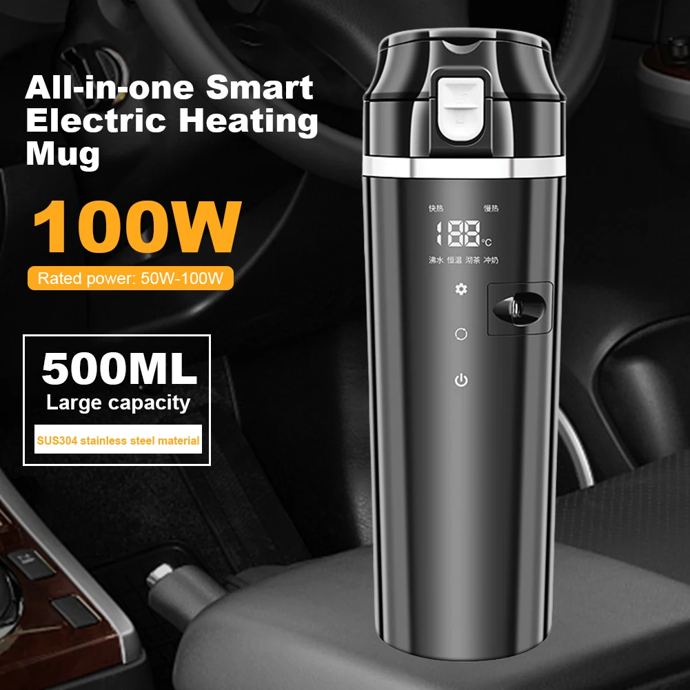 12V/24V Car Heating Cup Digital LCD Display Car Heated Smart Mug Smart Temperature Control Coffee Milk Heated Kettle Thermos Cup