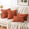 Rust Boho Throw Pillow Cover 18x18 Inch for Couch Bed Sofa Soft Corss Corduroy Patchwork Textured Terracotta Accent Cushion Case 4