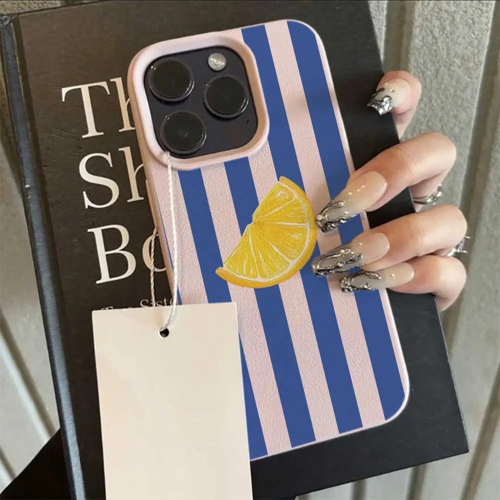 Blue White Striped Lemon Silicone Matte Phone Case - Soft Shockproof Cover