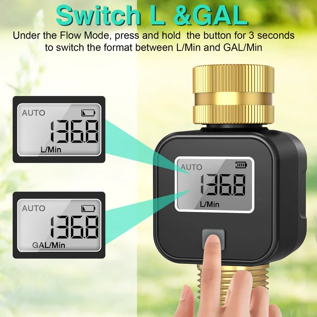 Digital Water Flow Meter High Accuracy IP6X Measure Water Consumption and Flow Rate for Outdoor Garden Watering Irrigation Hose 6