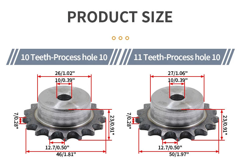 4-Punkt 08B Kettenrad 10T 12T 15T 20T 25T 30T 32T 42T 48T Zähne Handwerk Loch Zahnoberfläche Abschreckabstand 12,7 mm CNC-Übertragung – Detail 4