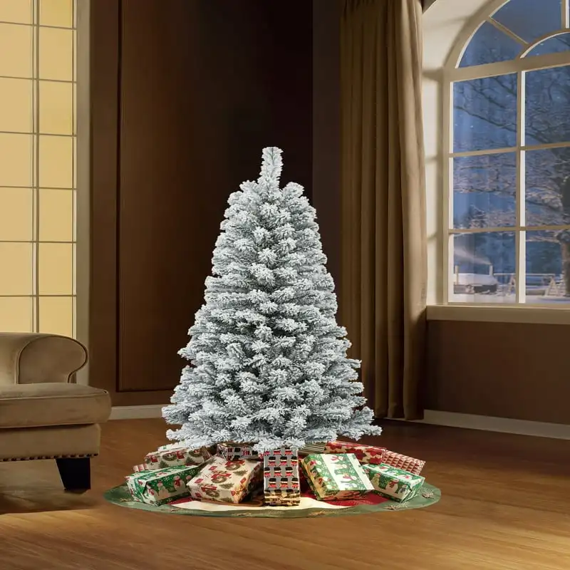 

Unlit Flocked Pine Artificial Christmas Tree, 6 ft,