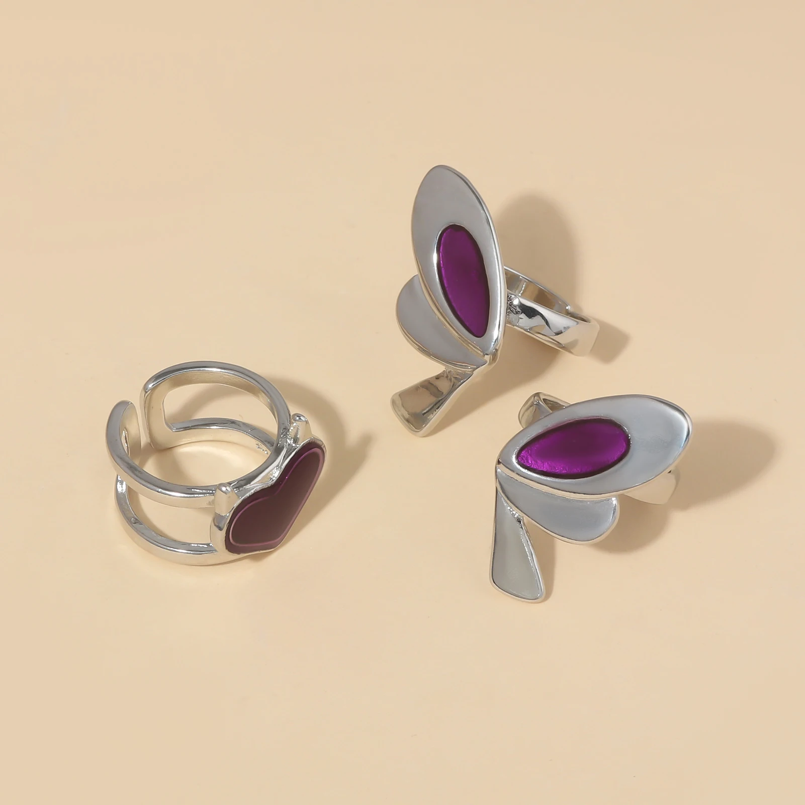 Butterfly Heart Adjustable Rings Jewelry Set