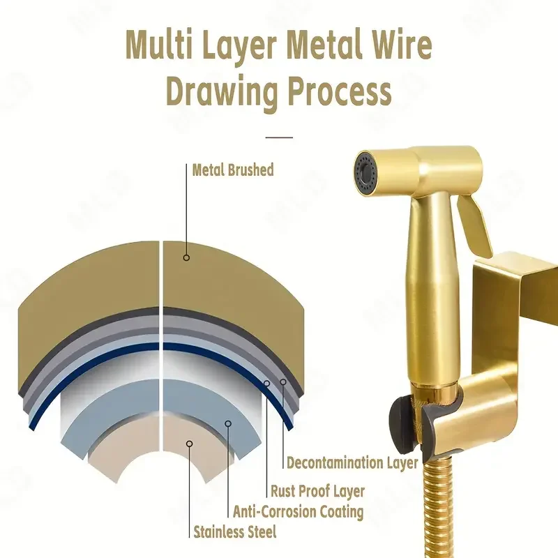 1 Set Golden Toilet Handheld Bidet Sprayer, Stainless Steel Bathroom Companion, High-Pressure Shower Kit, 59-Inch Flexible Hose,