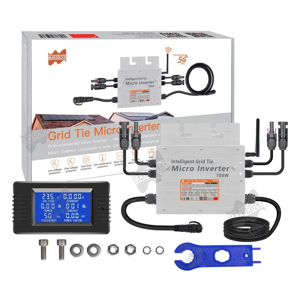 600W 700W 홈 마이크로 태양 전지 패널 스마트 인버터 순수 사인파 Inversor 30V 36V MPPT 그리드 타이 Inversor Ip65 110V 220V AC