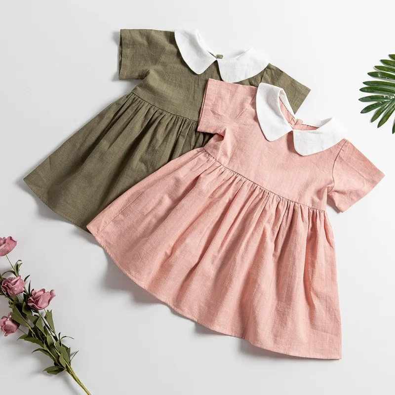

Baby Girls' Flying Sleeve Dress Tie-back Overall Dress Cotton Kids Casual Clothes Summer 2024 Short Sleeve Princess Dresses