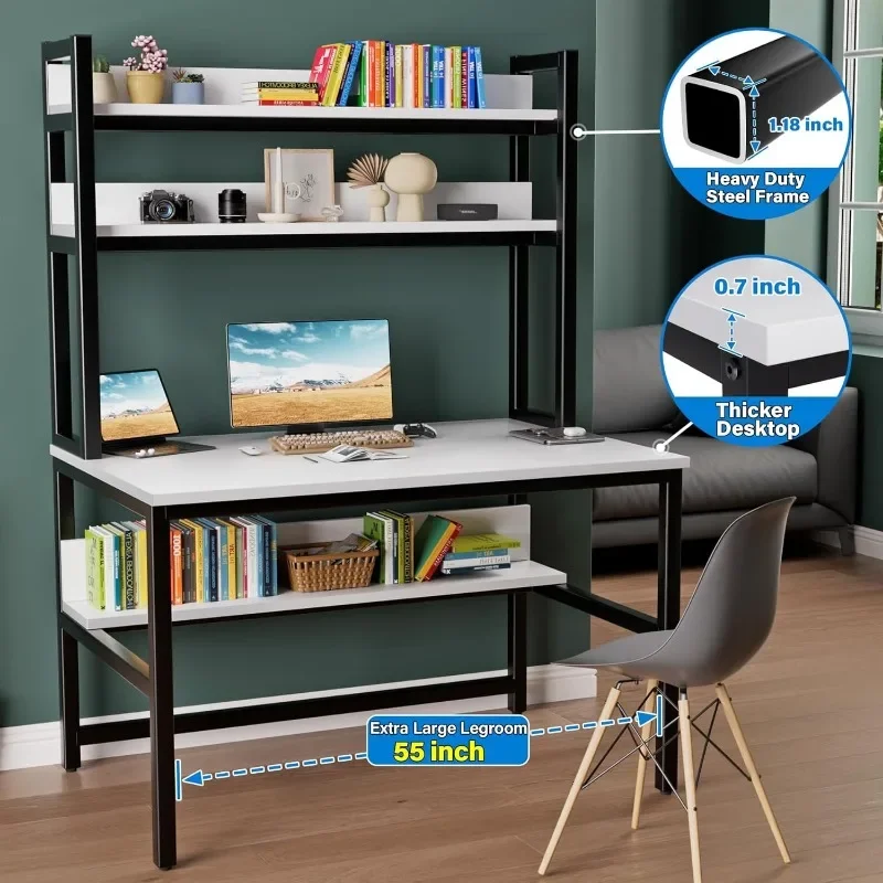 55 "computer Desk with Shelves, 4 Level Game Table with Large Wooden Tabletop, Metal Legs, Ideal Storage for Study Work 3