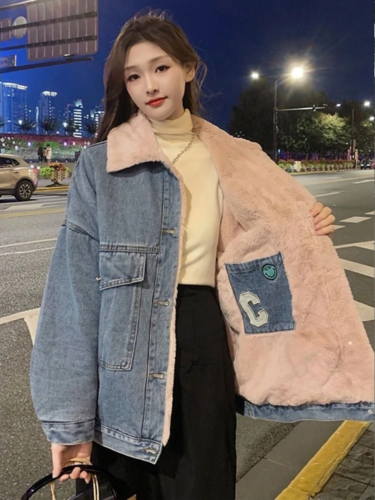 

Winter Clothes Women Parkas Fashion Denim Cotton Jacket Women New Style Wears Thick and Versatile Cotton Clothes Both Sides