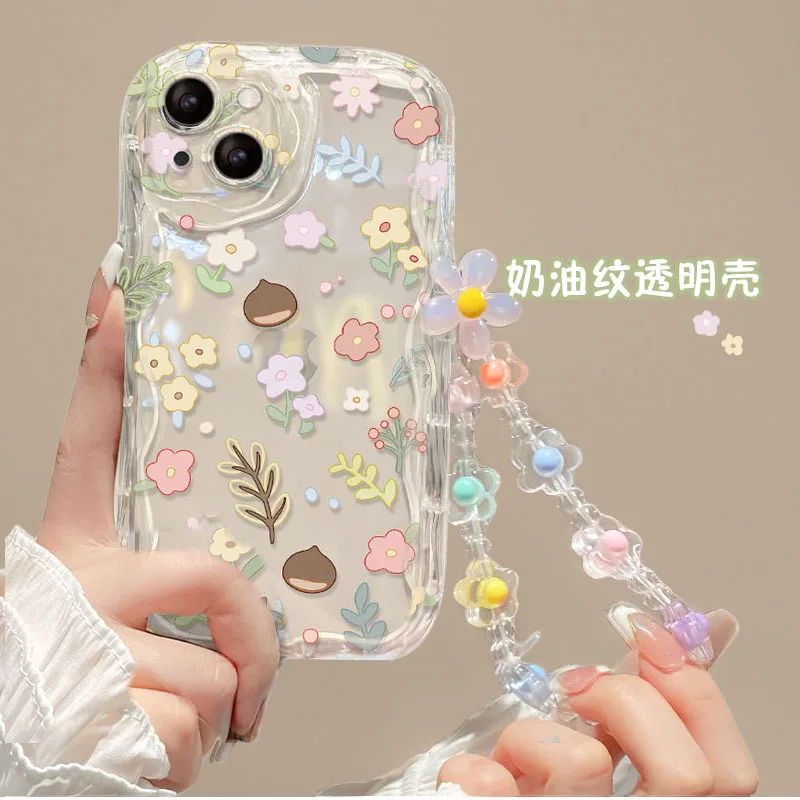 Floral Phone Case with Flower Wrist Strap and Lanyard