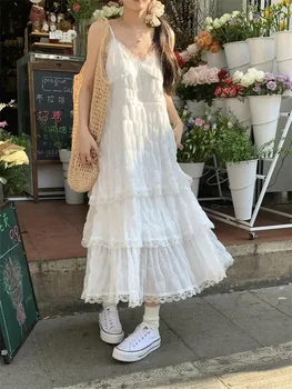 Summer Befree Long Vintage Casual Ruffles Elegant Maxi Strap Camis Silky Beach Lace Elegant Party Dress Vestidos Sexy Women 1