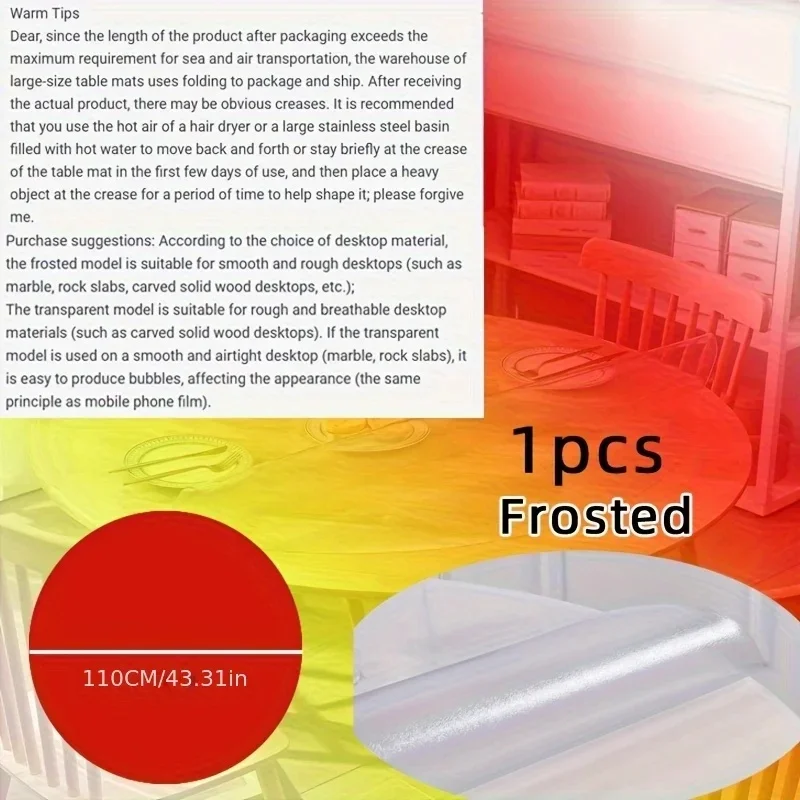 110/120/130cm 반투명 PVC 원형 테이블 커버 1.1mm 두께 방수 플라스틱 테이블보 현대식 책상 패드 보호대 주방 식탁용