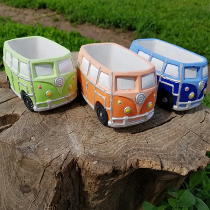 3D Kombi Camper Van Concrete Cement Flower Pot Silicone Mold Succulent Vase Mold Planter Mould DIY Crafts 3