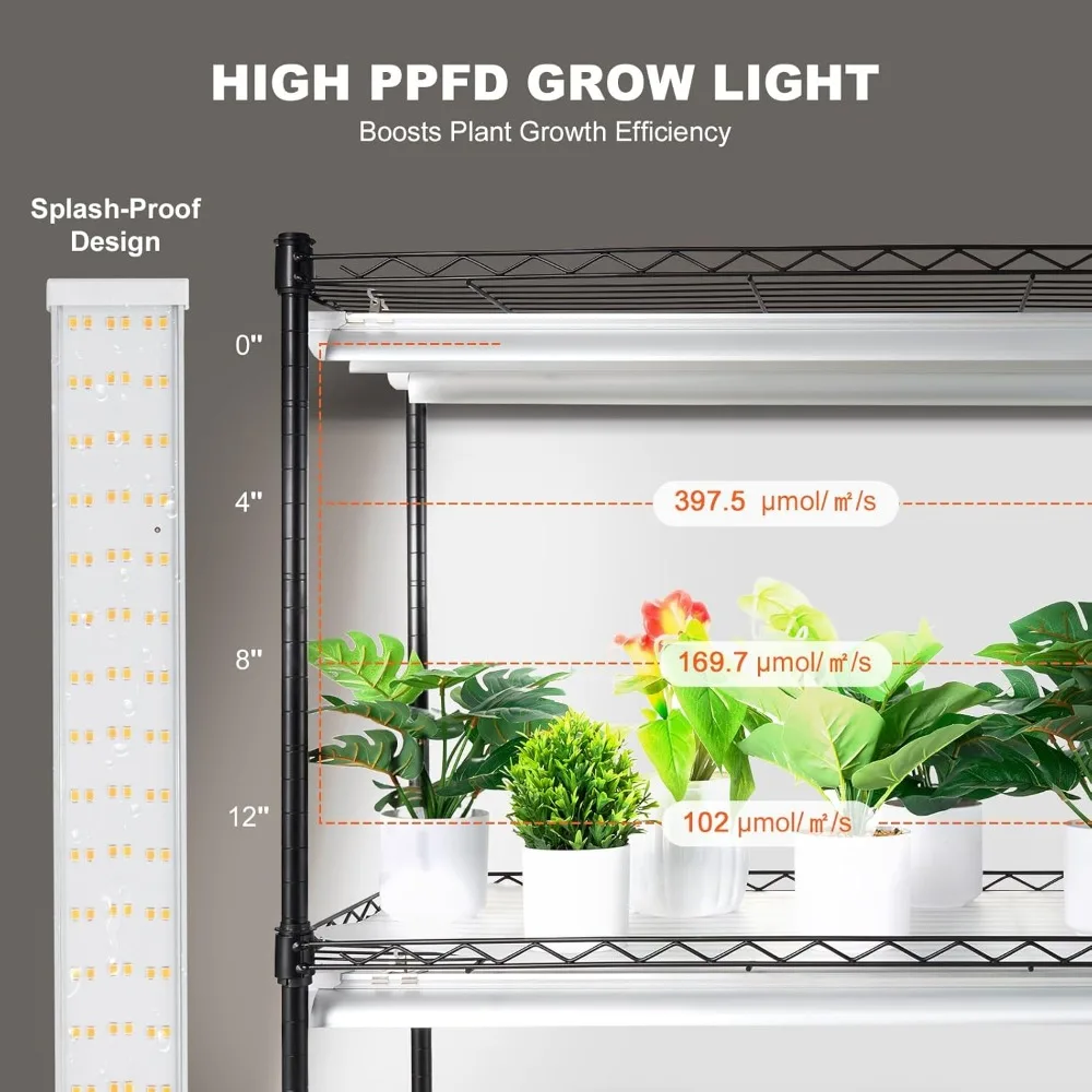 DIY Plant Stand with Grow Light, 6-Tier Large Tall Plant Shelf with 192W 5000K Full Spectrum Grow Lights for Seed Starting 3
