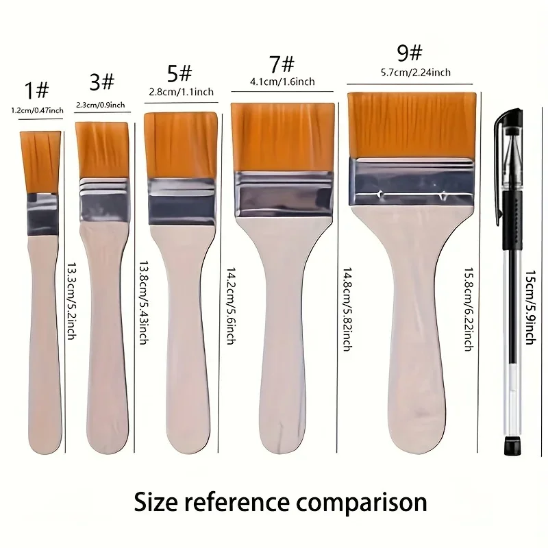 5pcs Assorted Nylon Paint Brushes with Wooden Handles-Ideal for Acrylic, Oil, Varnishes, Watercolor-Perfect for Students