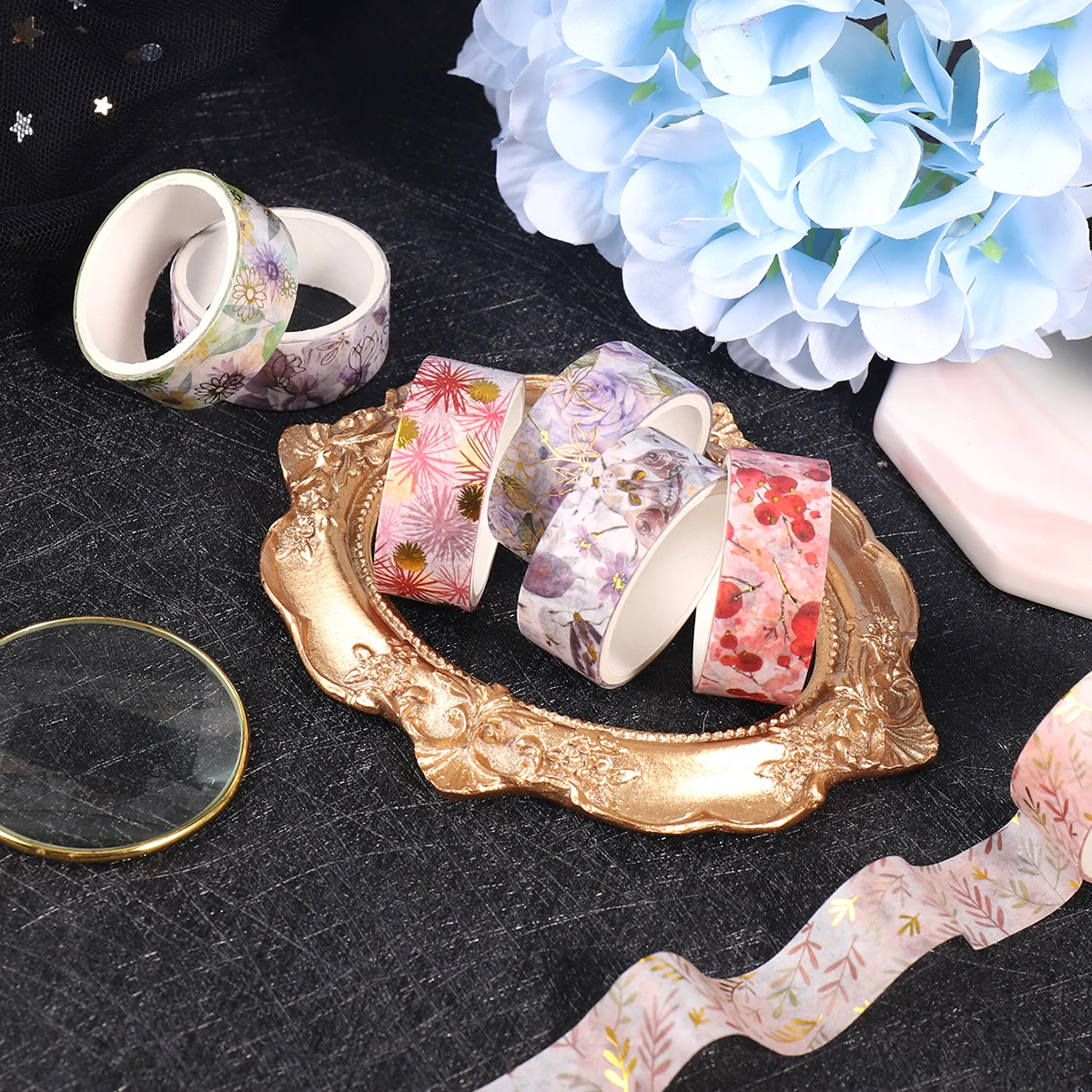 6 rolls/box of bronzing floral washi tape, flower print design pattern tape and notebook collage decoration, a gift for friends 3
